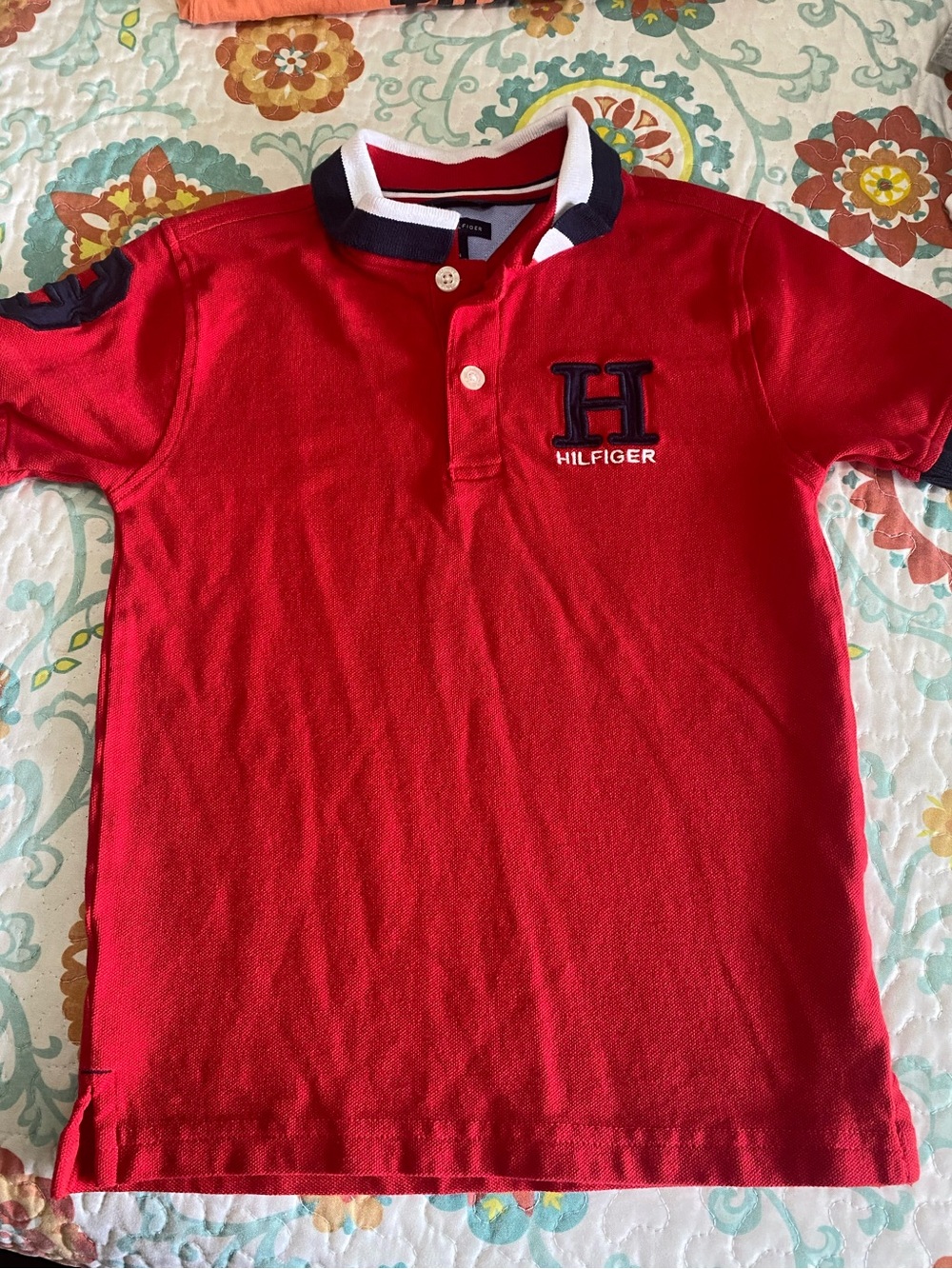 Tommy Hilfiger Red Polo with Navy Trim Boys